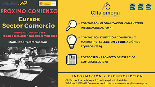 Cursos subvencionados teleformación sector comercio trabajadores/autónomos y desempleados